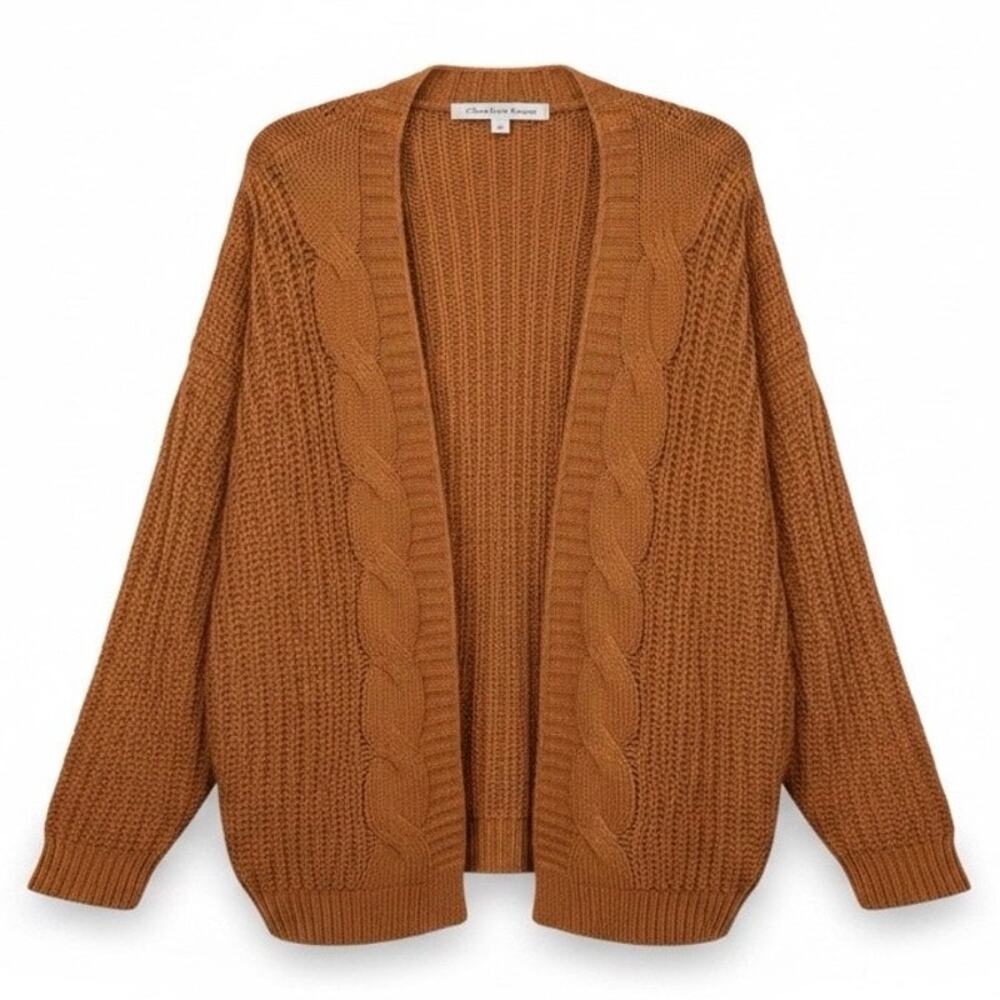 CHARLOTTE RUSSE Women's CABLE KNIT CARDIGAN SWEATER Rust Orange Size LARGE
